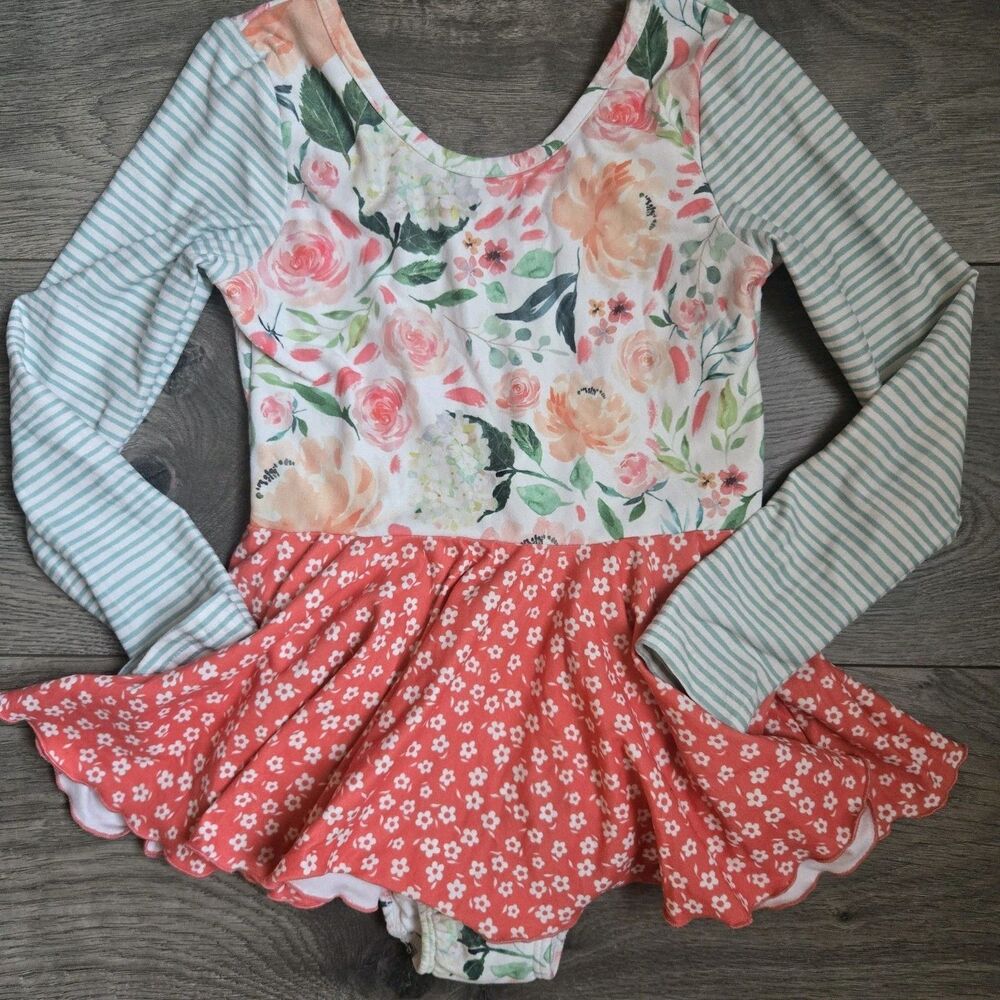 Cheeky Plum Girls 5T Leotard Dress Floral Stripe Ruffle Dance Cottagecore Ballet